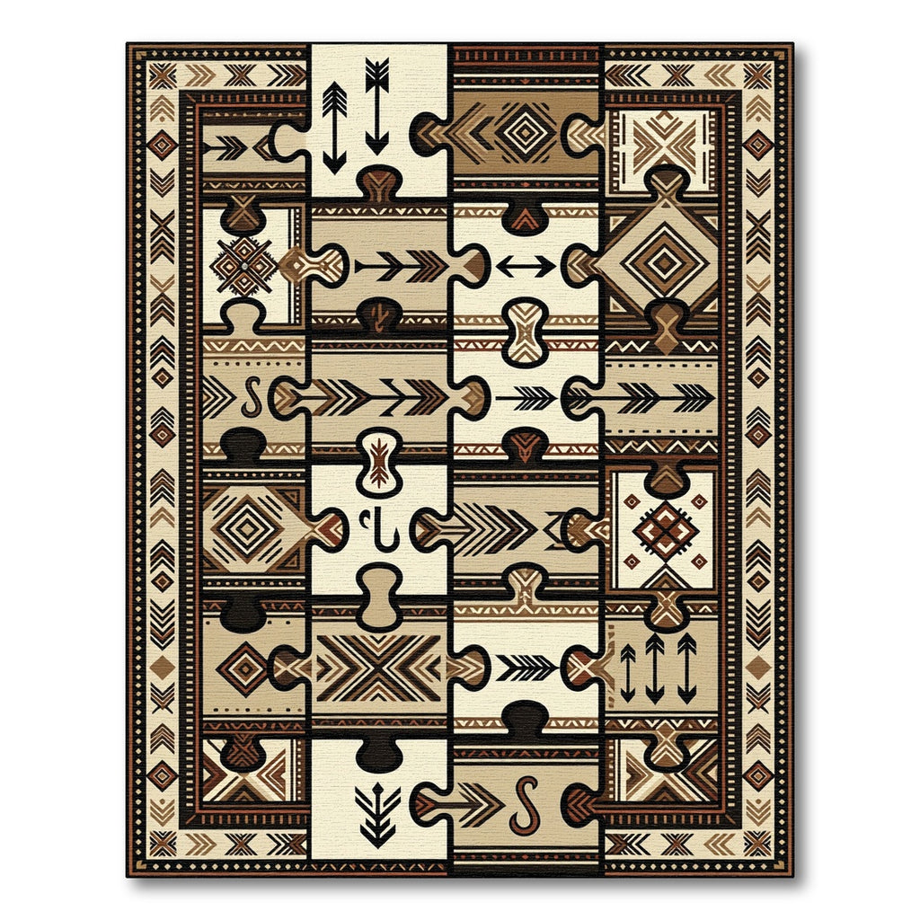 Neutral Earthy Tone Puzzle Pieces Rug