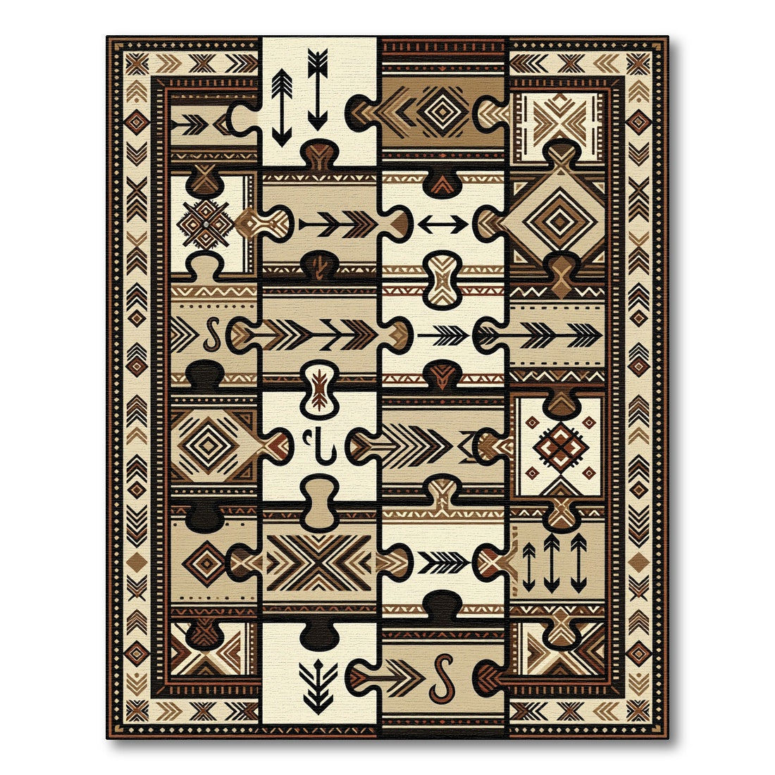 Neutral Earthy Tone Puzzle Pieces Rug