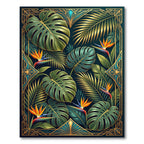 Lush Gold Tropical Monstera Bird-of-Paradise Rug