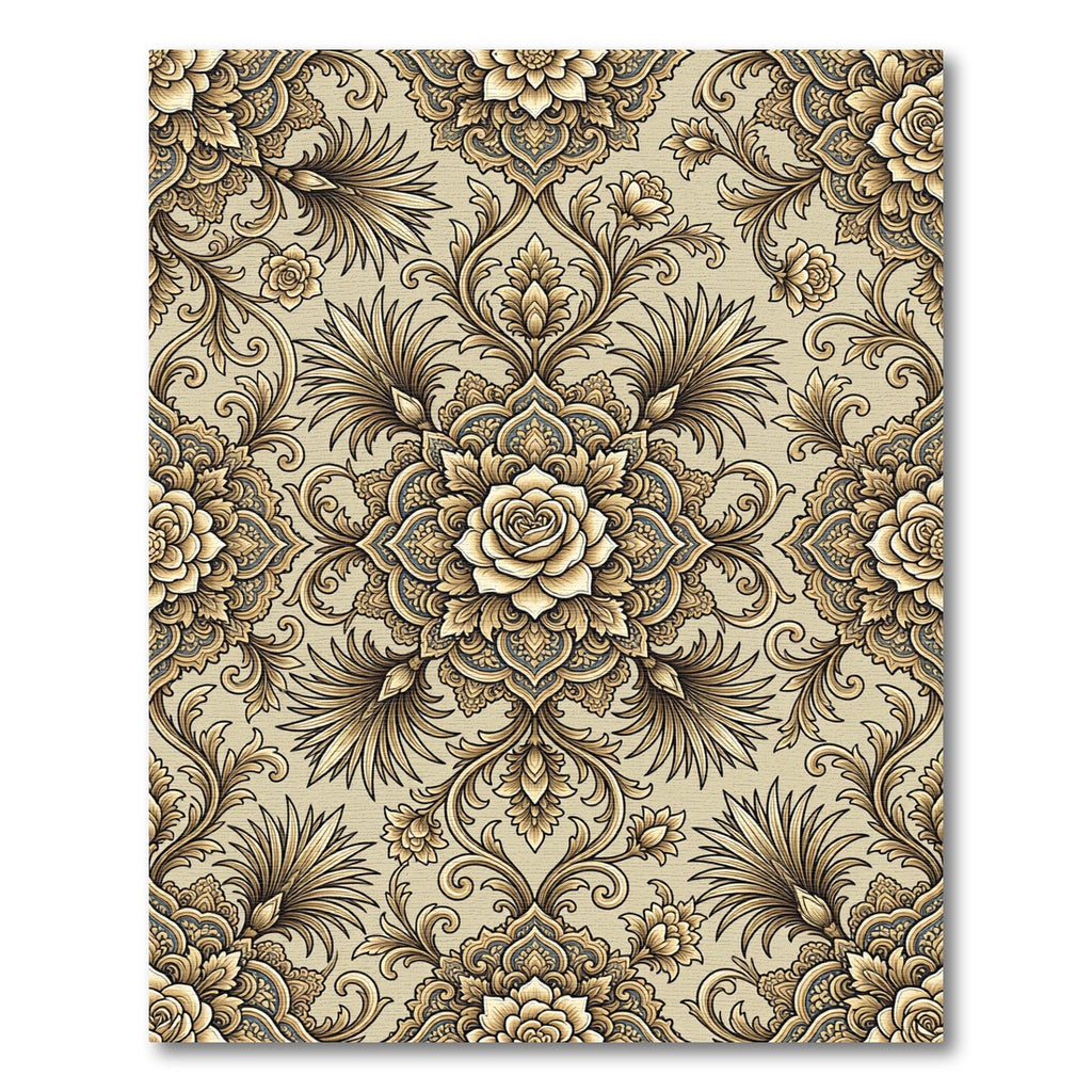 Sepia Golden Floral Damask Rug