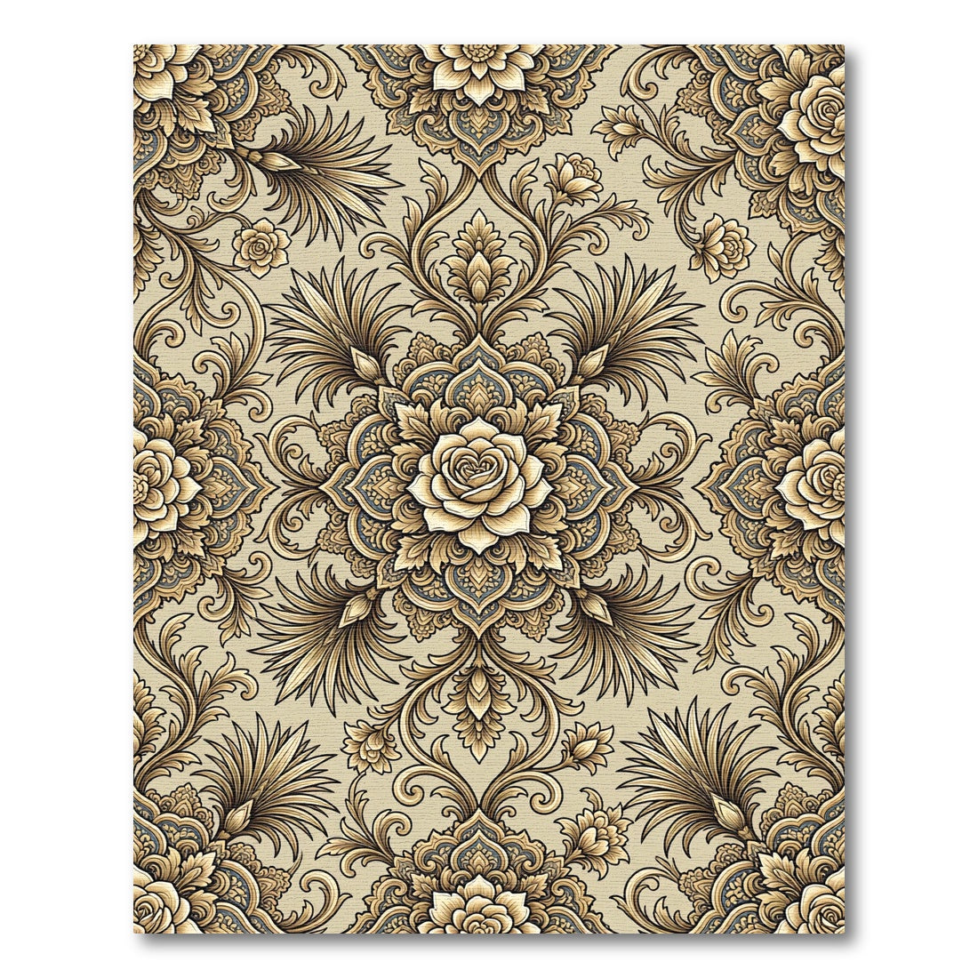 Sepia Golden Floral Damask Rug