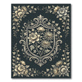 Elegant Charcoal Floral Crest Botanical Rug