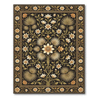 Black Golden Floral Palm Leaf Rug