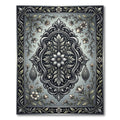 Silver Floral Damask and Swirl Medallion Rug