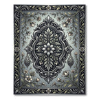 Silver Floral Damask and Swirl Medallion Rug