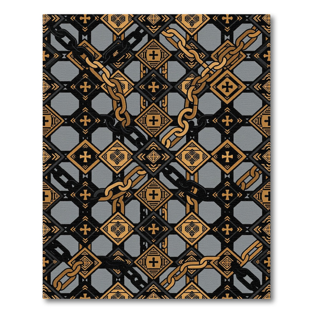 Gold Chain and Cross Geometric Rug