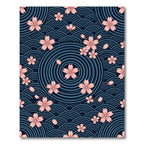 Sakura Cherry Blossom Japanese Wave Navy Rug