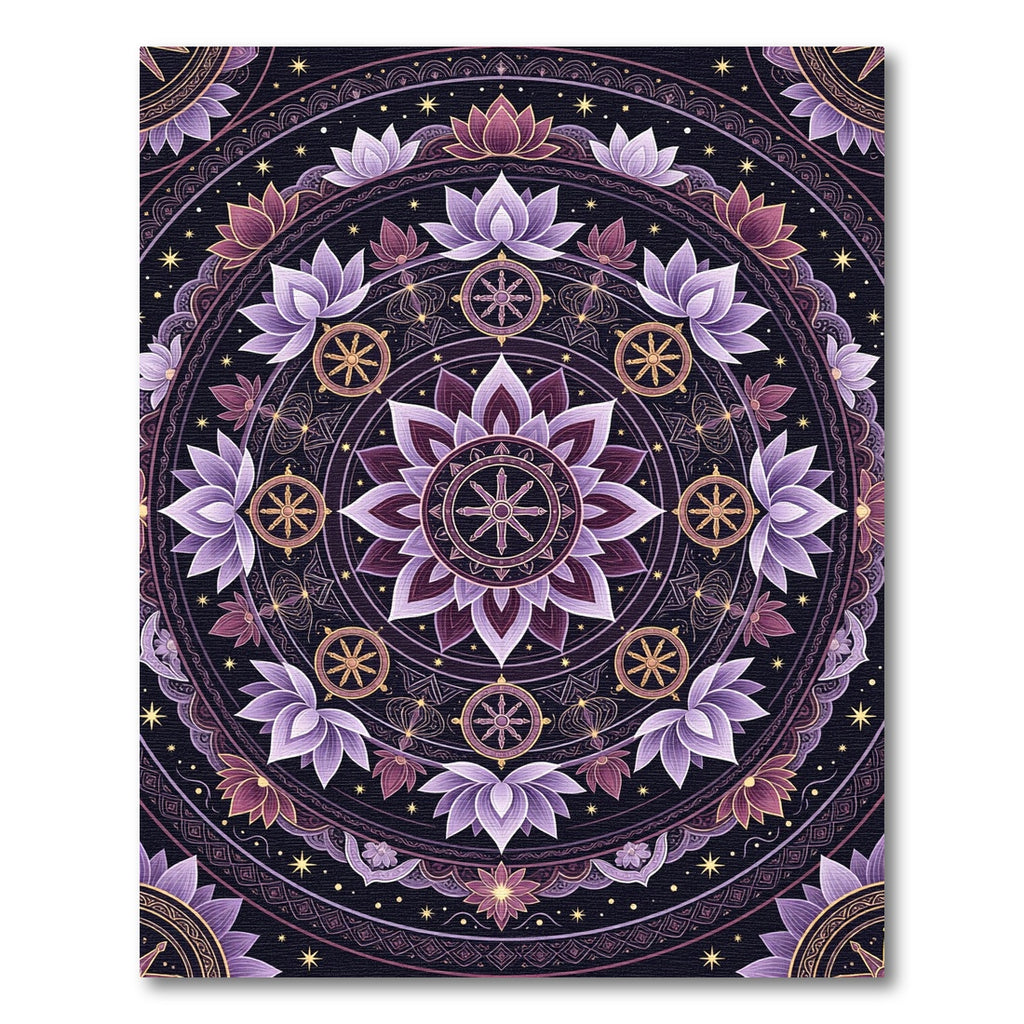 Purple Lotus Dharma Wheel Mandala Rug