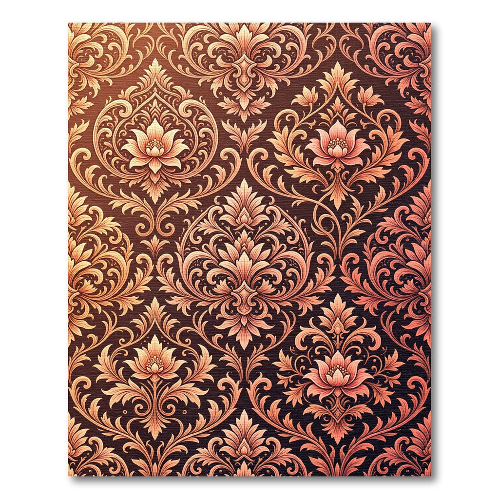 Ornate Amber Floral Damask Rug