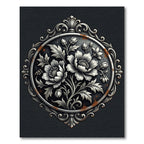 Metallic Silver Floral Embellished Round Medallion Rug