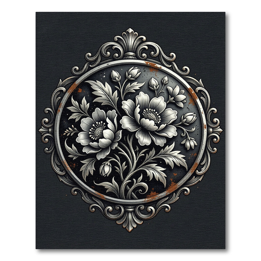 Metallic Silver Floral Embellished Round Medallion Rug
