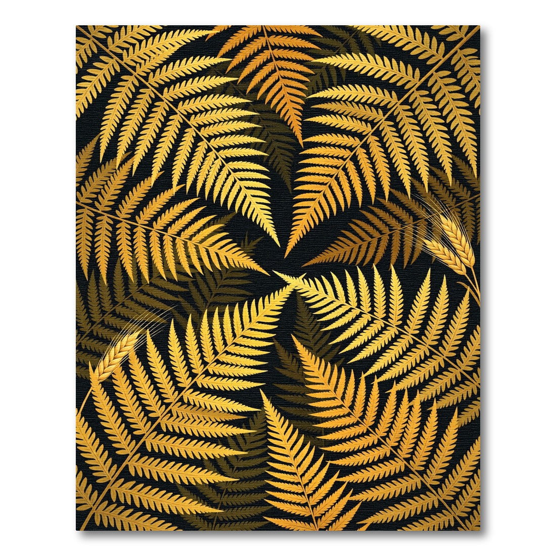 Golden Fern and Wheat Botanical Art Rug