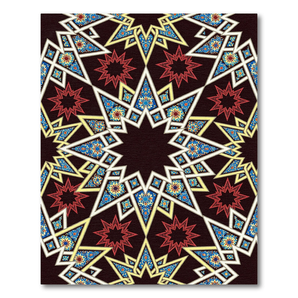 Intricate Red Blue Starburst Geometric Rug