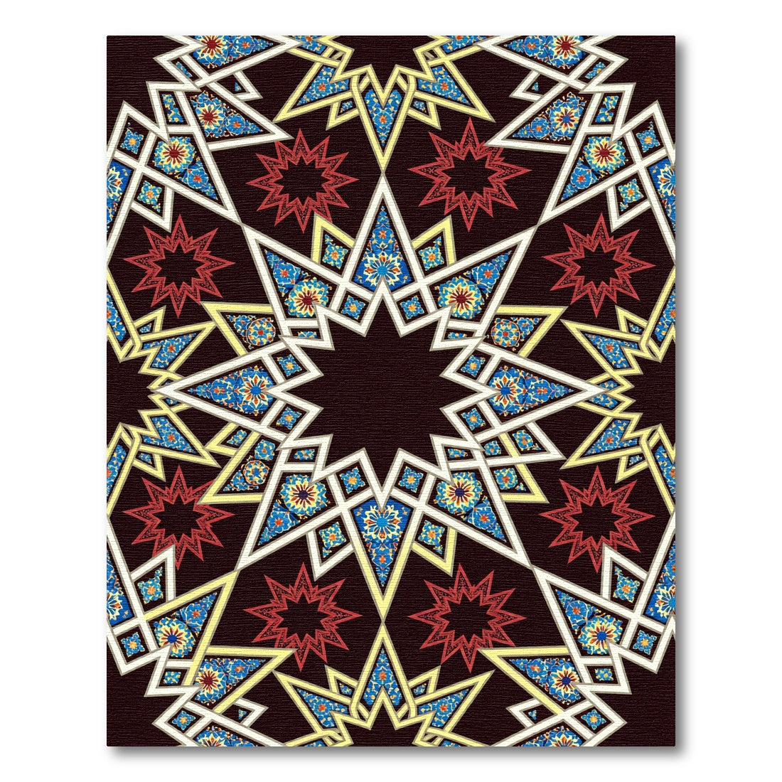 Intricate Red Blue Starburst Geometric Rug