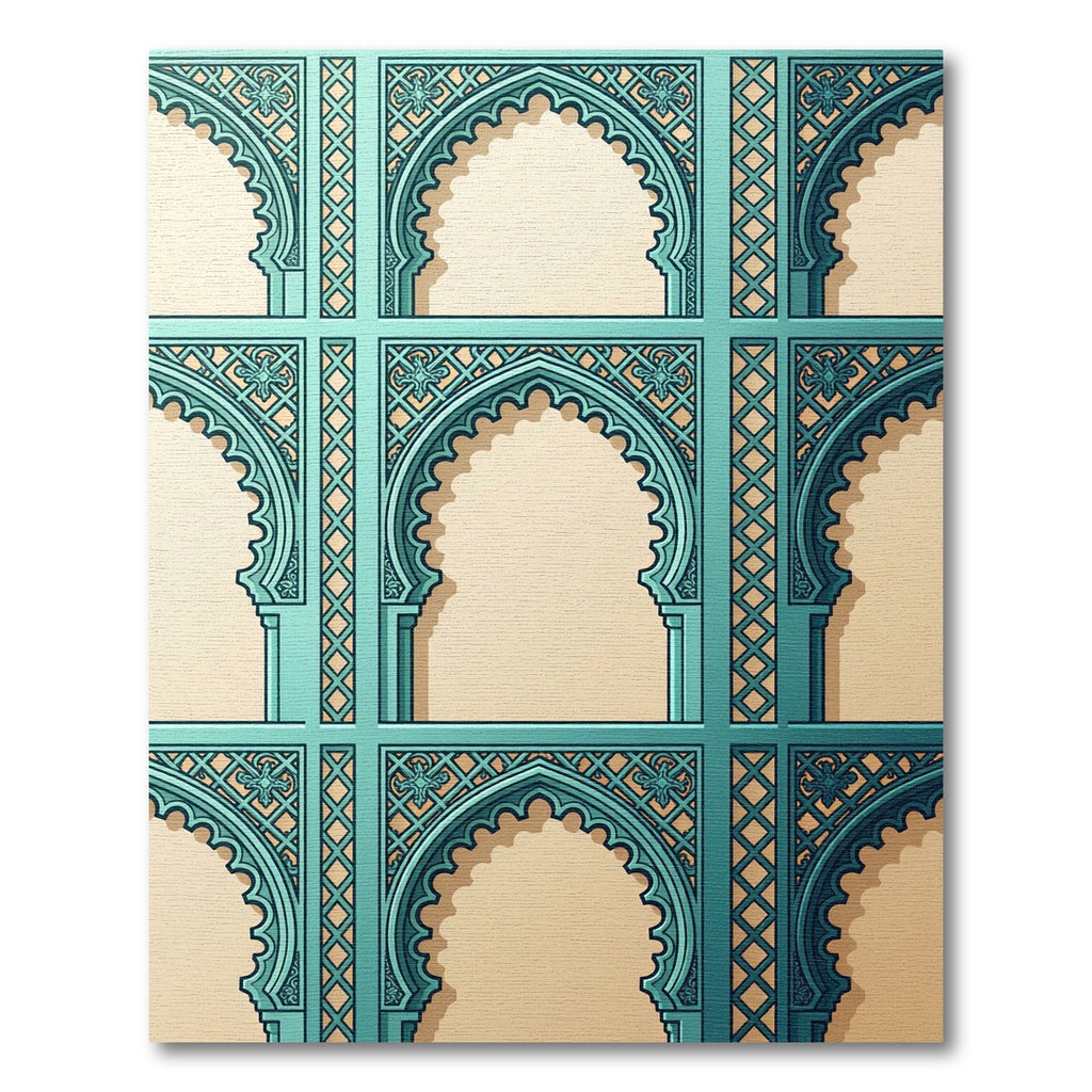 Teal Archway Geometric Lattice Grid Rug