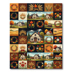 Rustic Autumn Farmhouse Wheat Floral Patchwork Rug