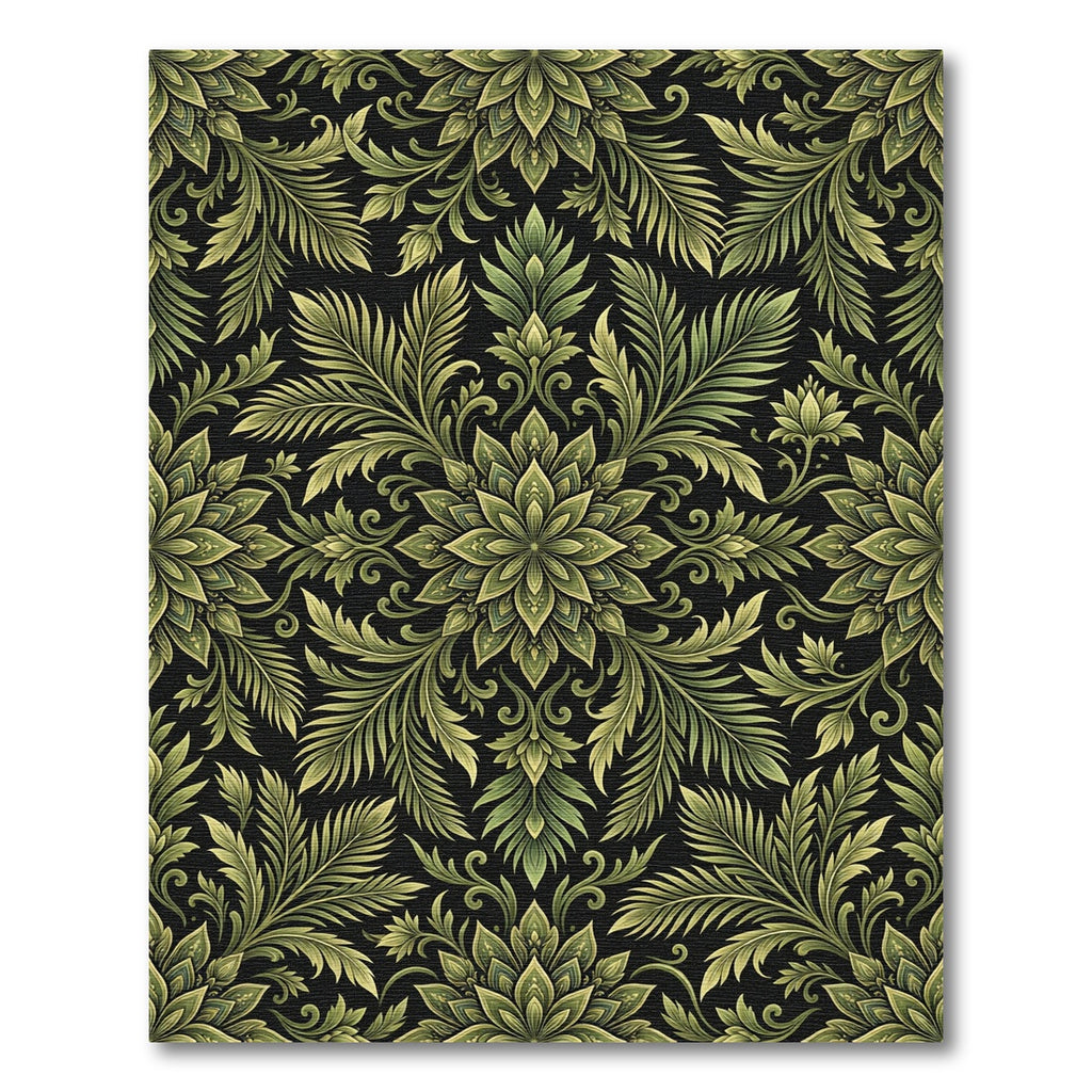 Ornate Greenery Black Medallion Rug