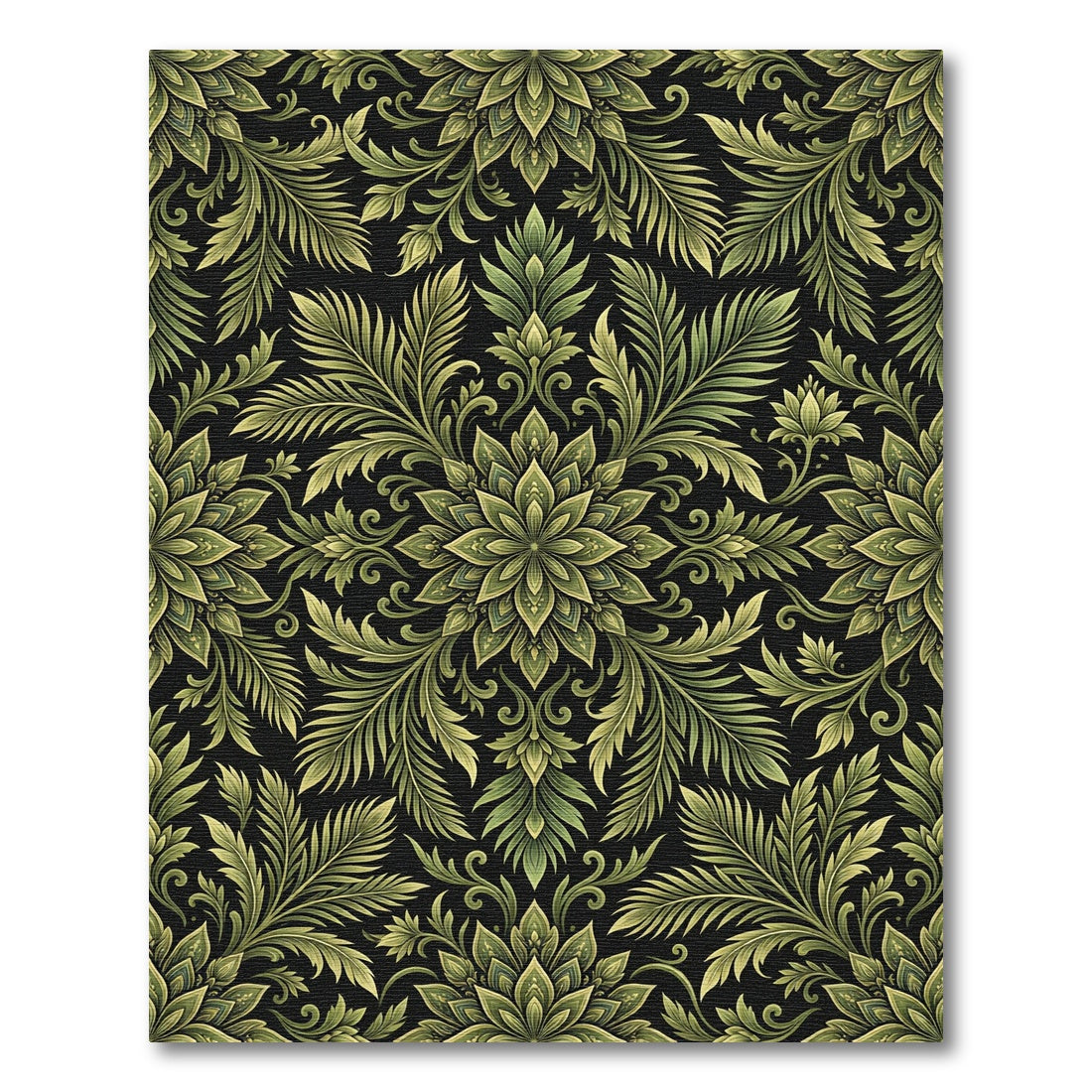 Ornate Greenery Black Medallion Rug