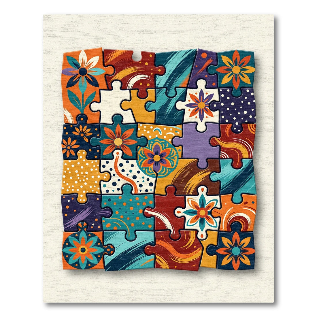 Whimsical Floral Puzzle Piece Medley Rug