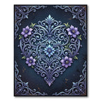 Royal Purple Floral Scrollwork Heart Rug