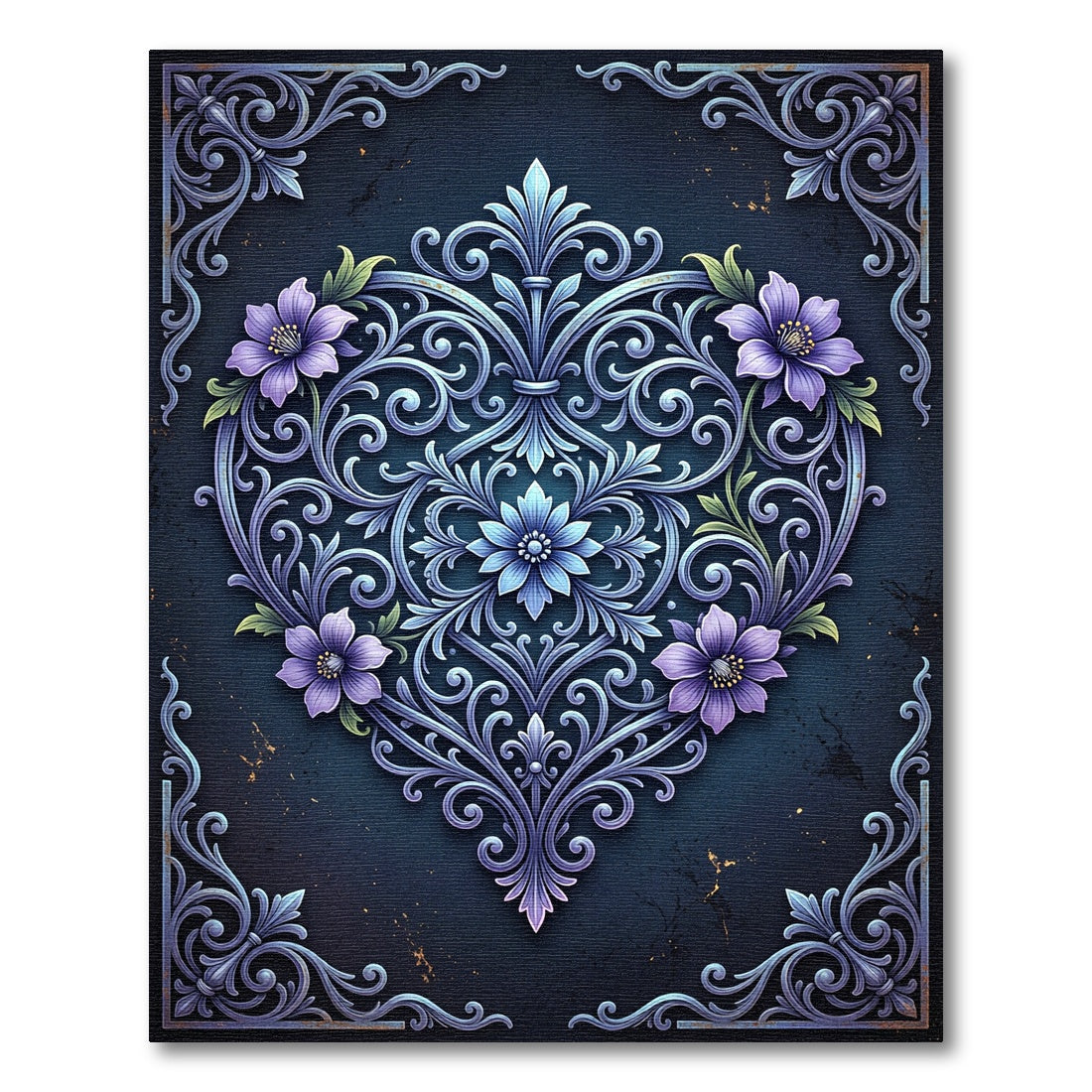 Royal Purple Floral Scrollwork Heart Rug