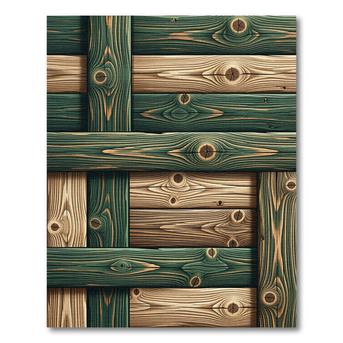 Rustic Green and Tan Wood Plank Rug