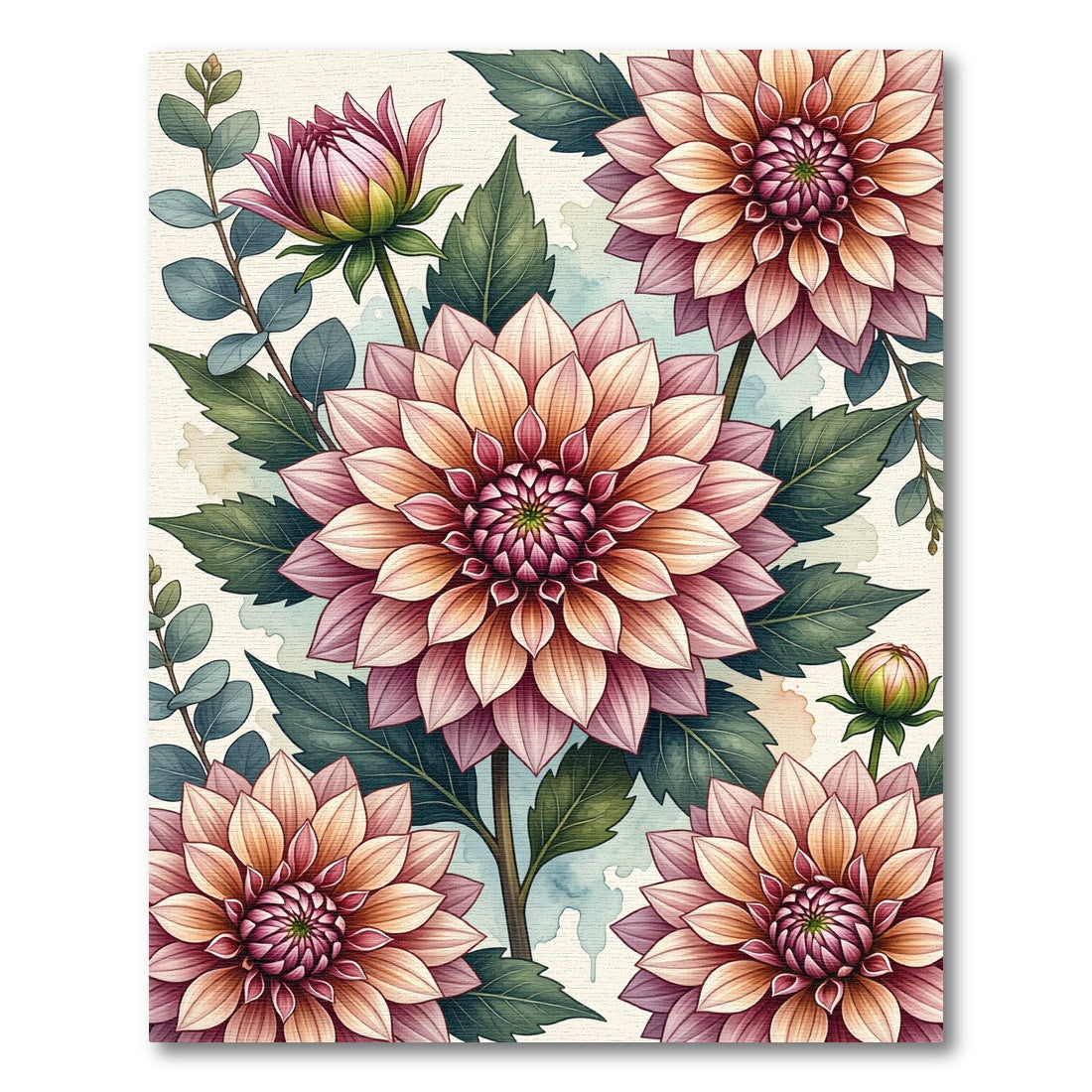 Soft Pink Dahlia Botanical Illustration Rug
