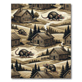 Rustic Forest Cabin and Rat Illustration Rug
