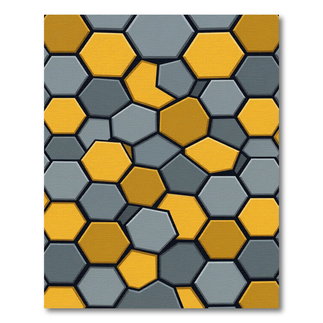 Golden Yellow Gray Hexagon Mosaic Rug