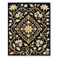 Golden Floral Scrollwork Black Rug