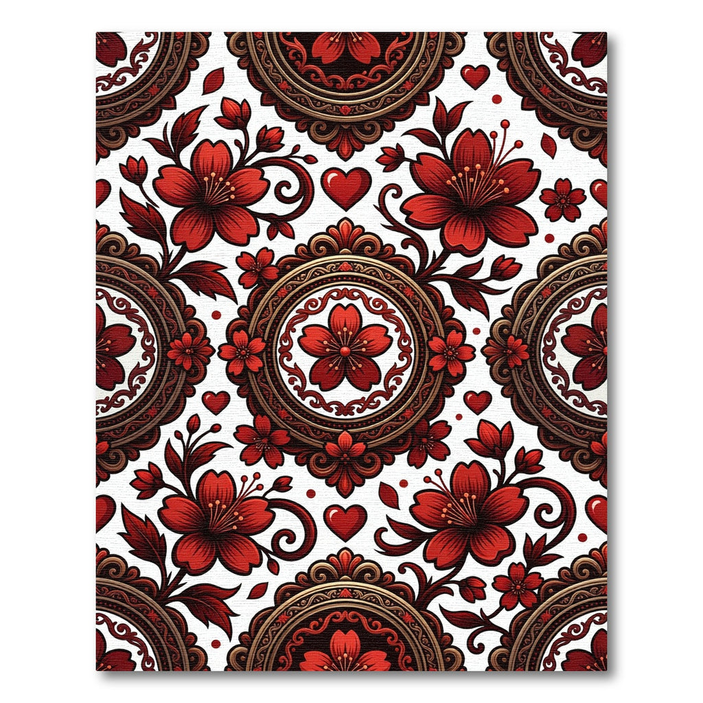 Crimson Cherry Blossom Victorian Medallion Rug