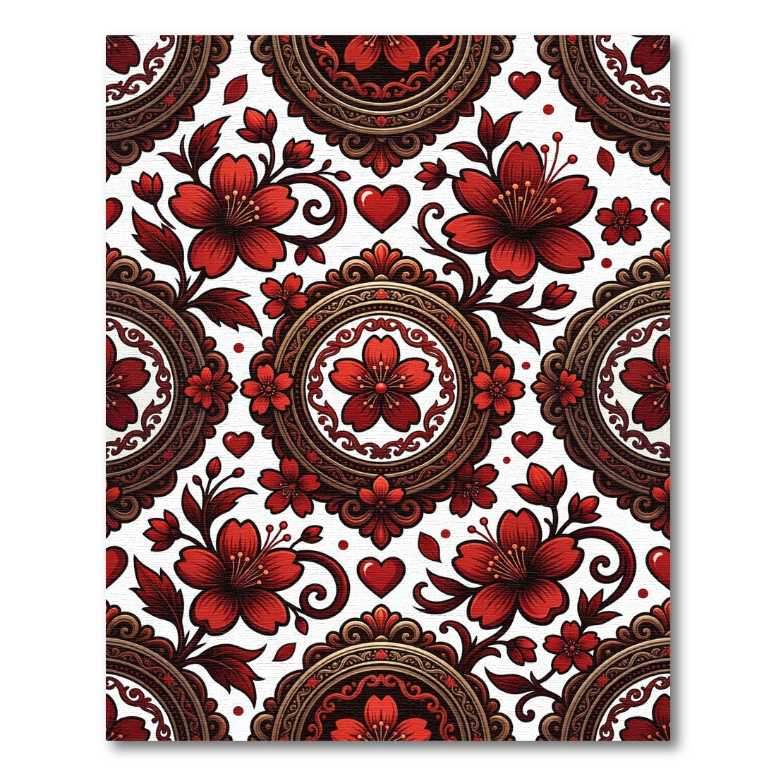 Crimson Cherry Blossom Victorian Medallion Rug