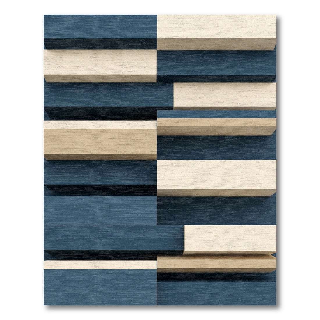 Navy Tan Contemporary Stacked Blocks Rug
