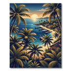 Tropical Palm Sunset Coastal Seascape Rug
