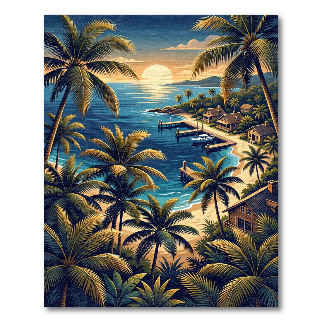 Tropical Palm Sunset Coastal Seascape Rug