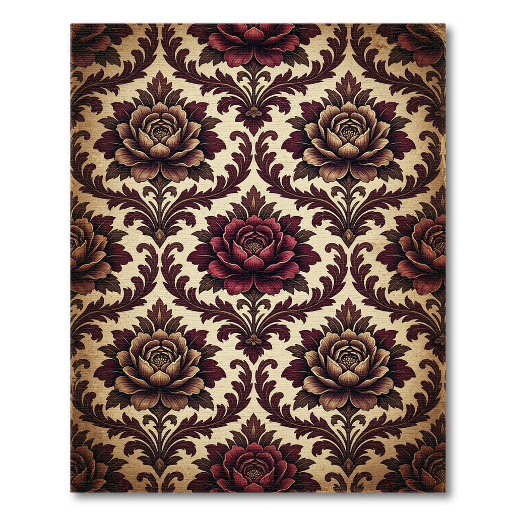 Vintage Burgundy Floral Damask Rug