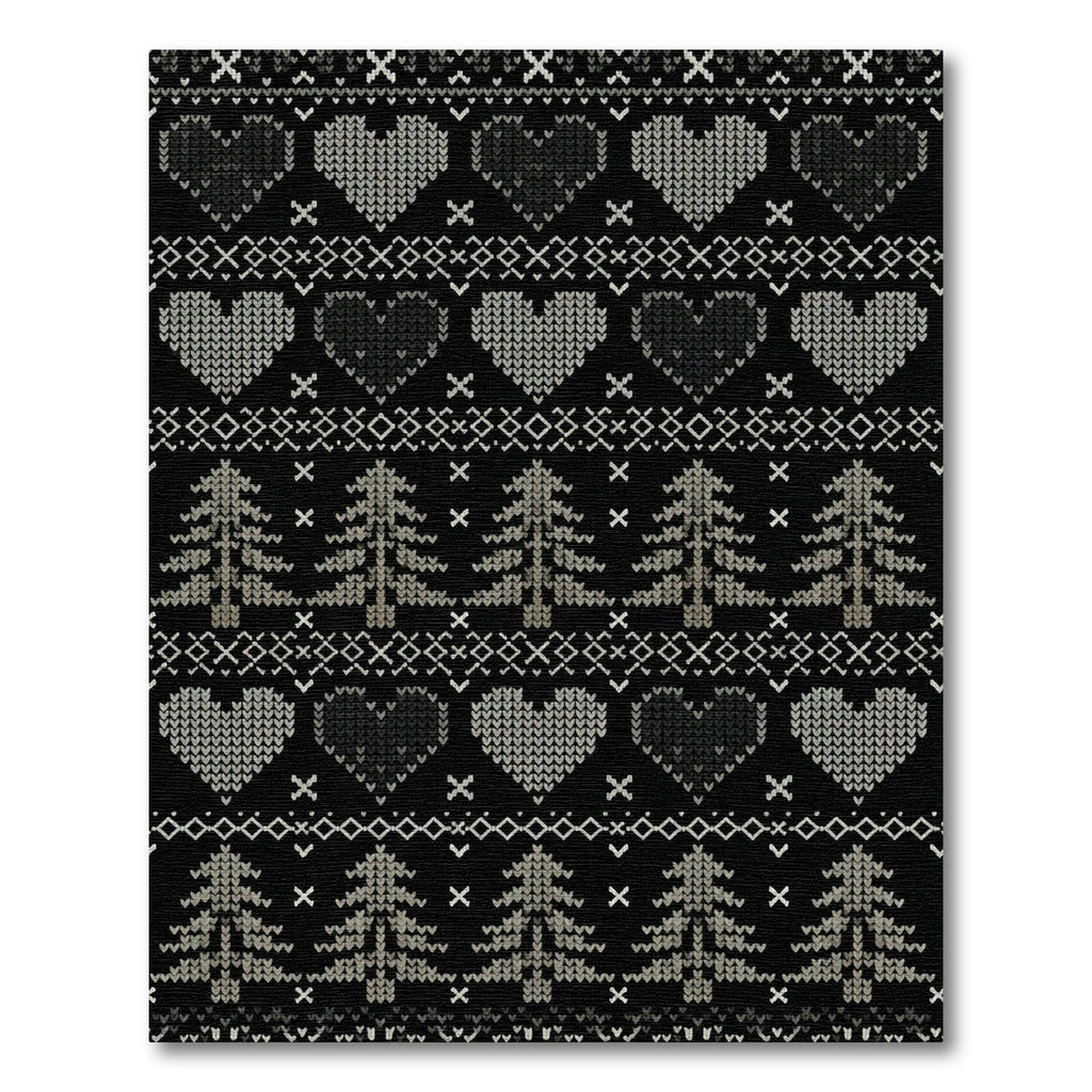 Cozy Gray Heart Tree Stripe Rug