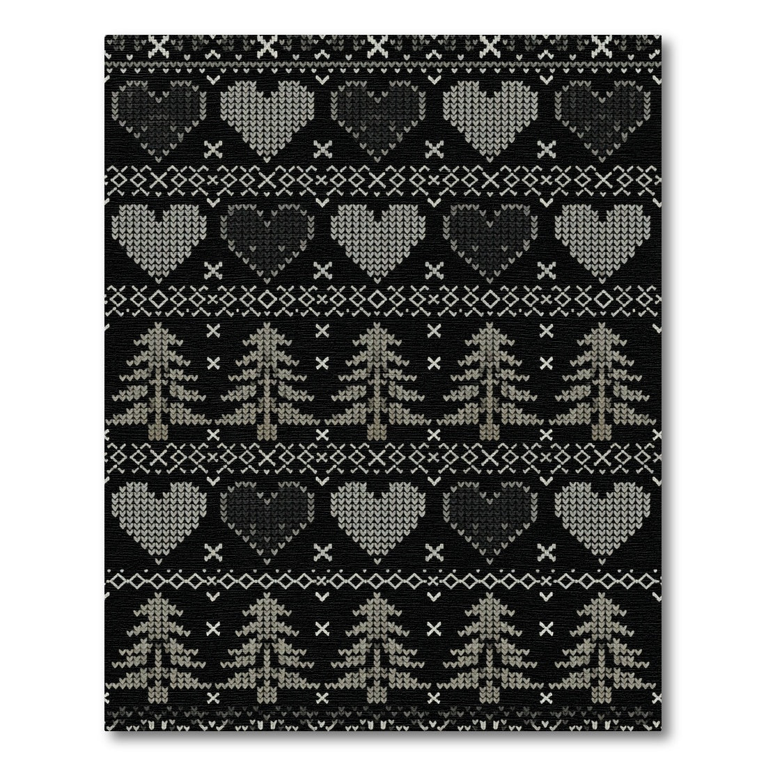 Cozy Gray Heart Tree Stripe Rug