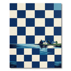 Coastal Checkerboard Navy House Landscape Rug