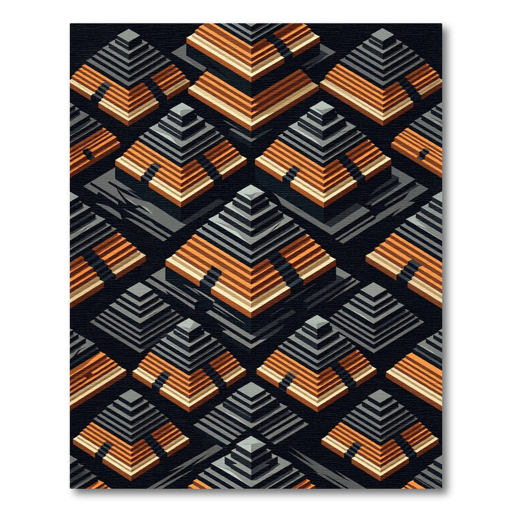 Tiered Geometric Pyramid Orange Gray Rug