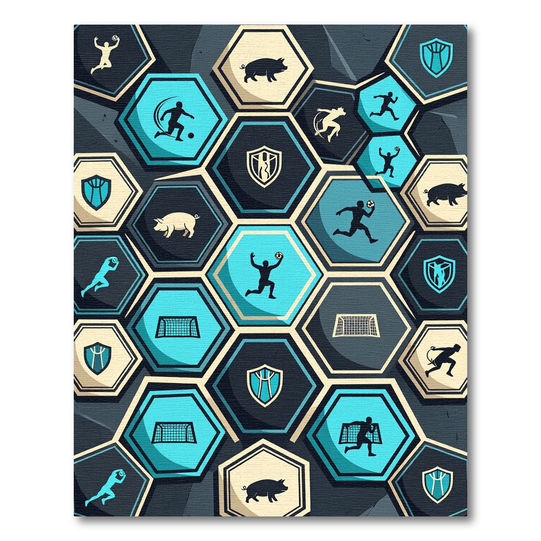 Geometric Hexagon Sports Teal Charcoal Rug