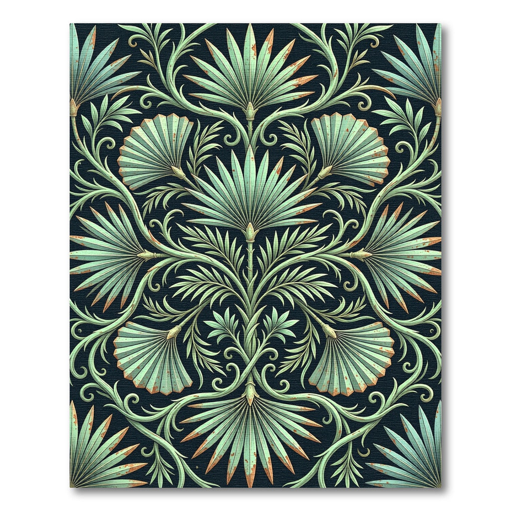 Sage Green Botanical Palm Frond Echo Rug