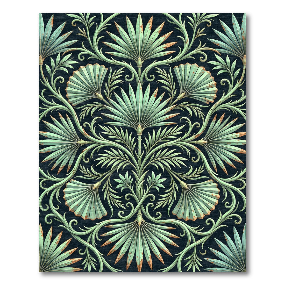 Sage Green Botanical Palm Frond Echo Rug