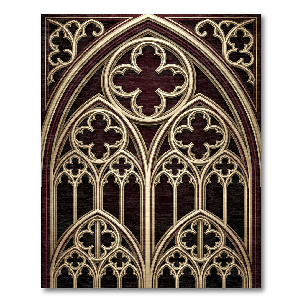 Gothic Burgundy and Gold Trefoil Arch Rug