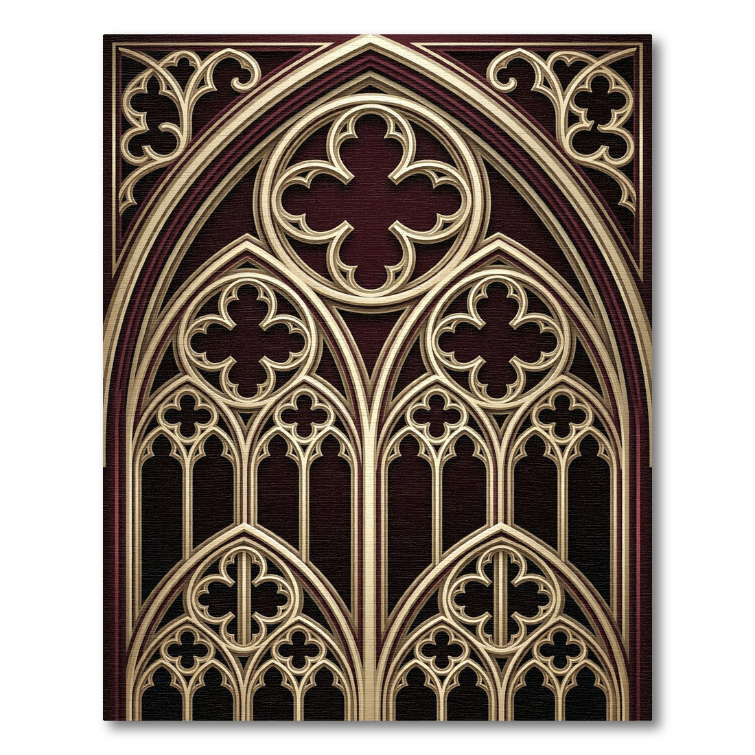 Gothic Burgundy and Gold Trefoil Arch Rug