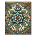 Elegant Teal Gold Botanical Medallion Rug