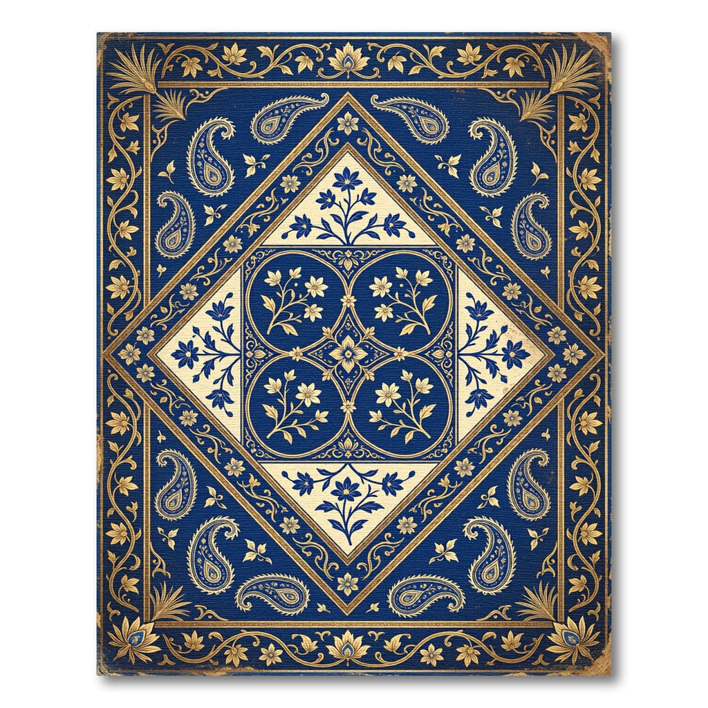 Royal Blue Paisley Floral Medallion Rug