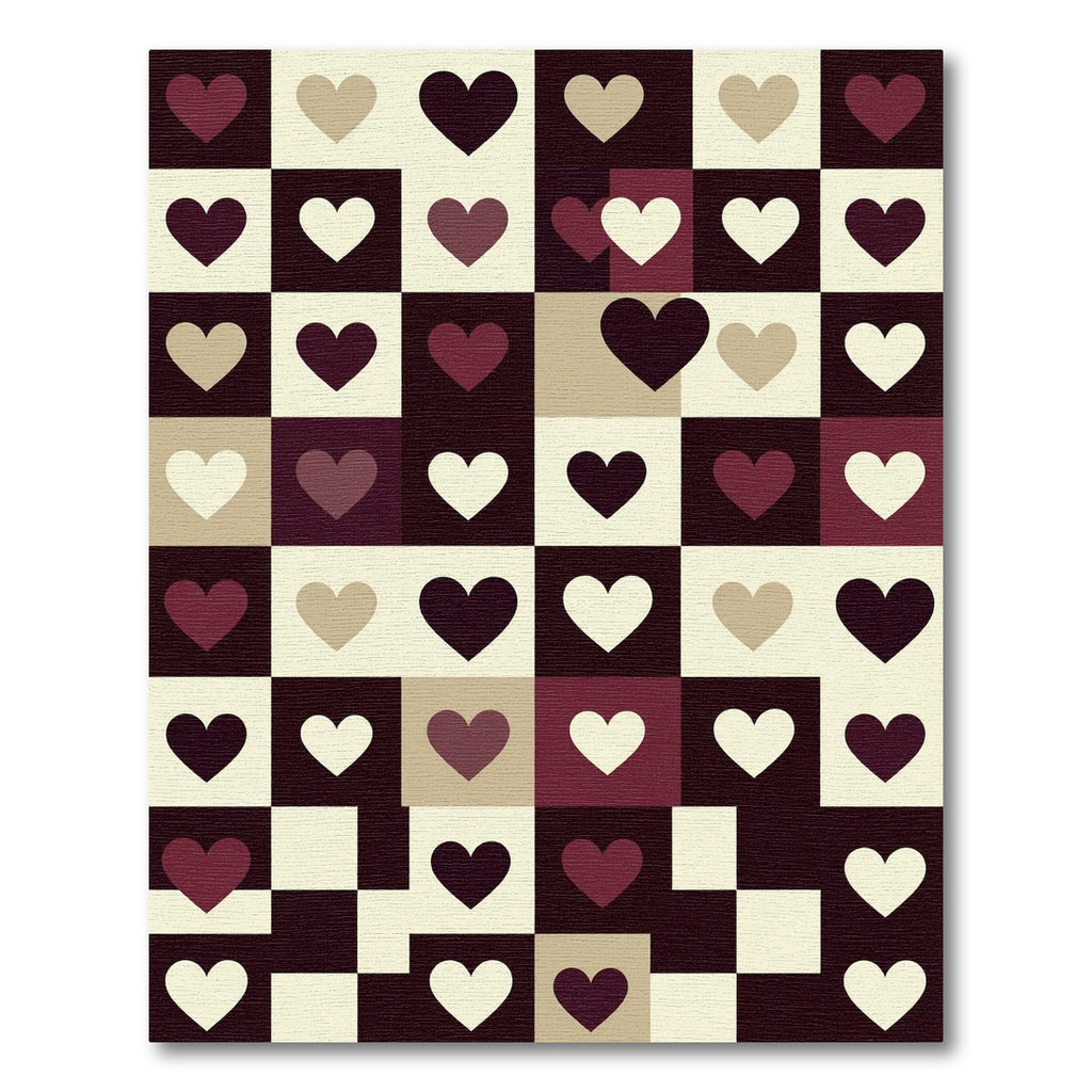 Warm Burgundy White Heart Grid Rug