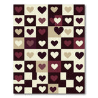 Warm Burgundy White Heart Grid Rug