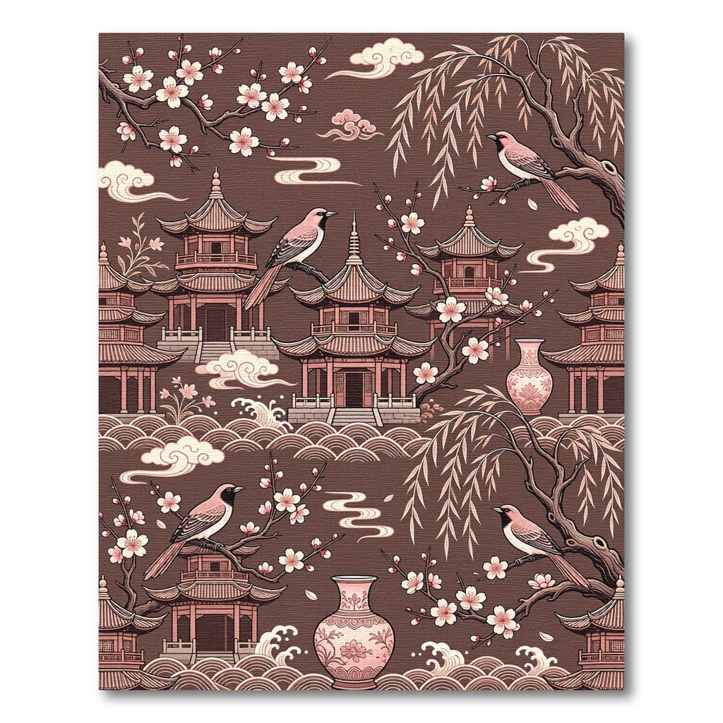 Earthy Pink Pagoda Bird Floral Rug